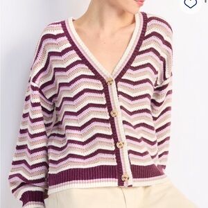 Burgundy and Cream Chevron Cardigan